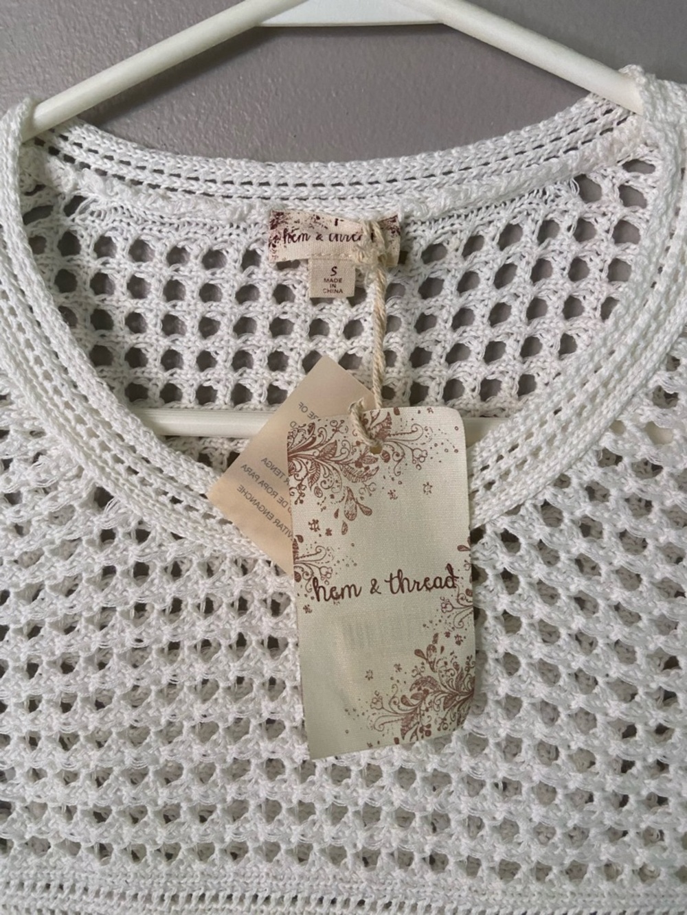 Hem & Thread White Crocheted Open-Weave Sleeveless Top - Picture 2 of 2